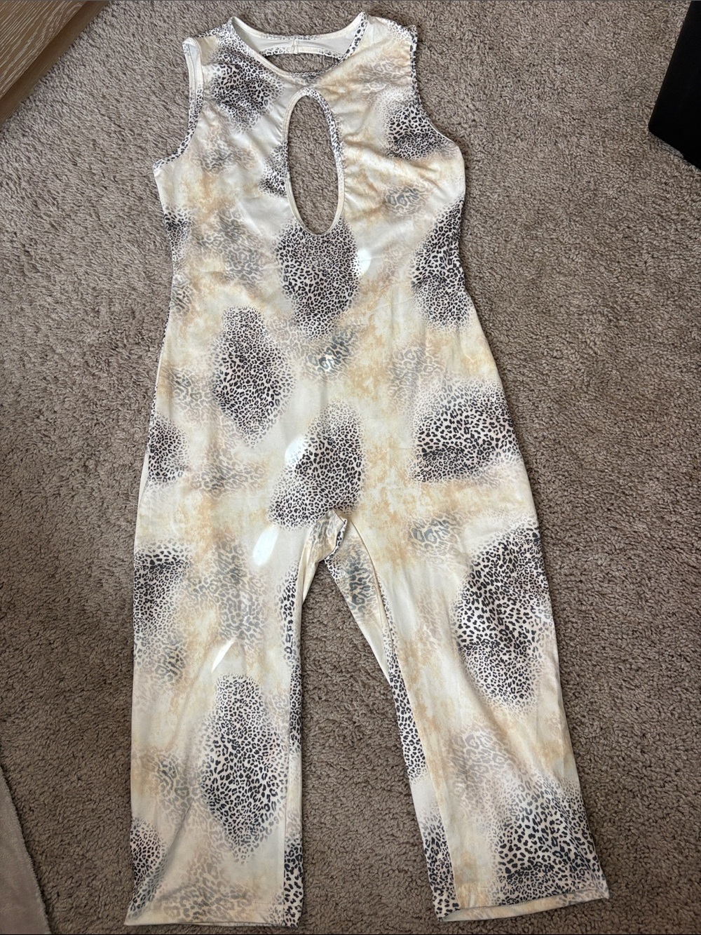 Source Unknown Beige and Black Animal Print Jumpsuit